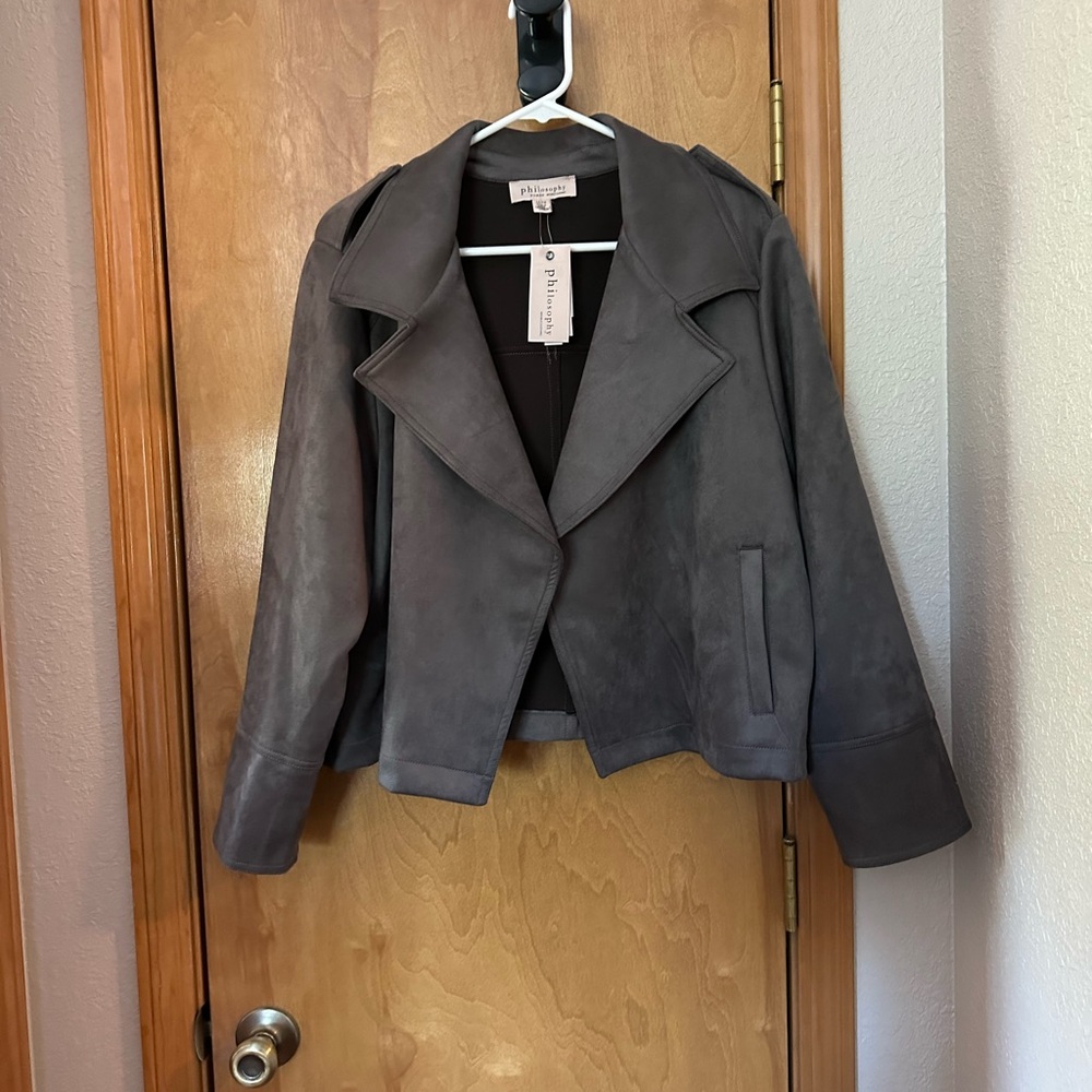 1X Philosophy Gray Blazer Soft Faux Leather Suit Jacket